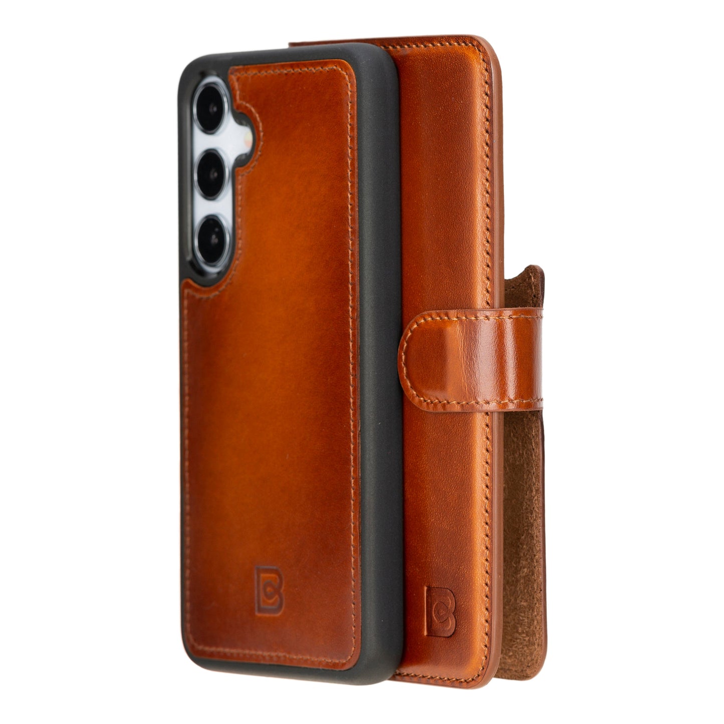 Bayelon Magic Detachable Leather Wallet Case for Samsung Galaxy S24 Tan