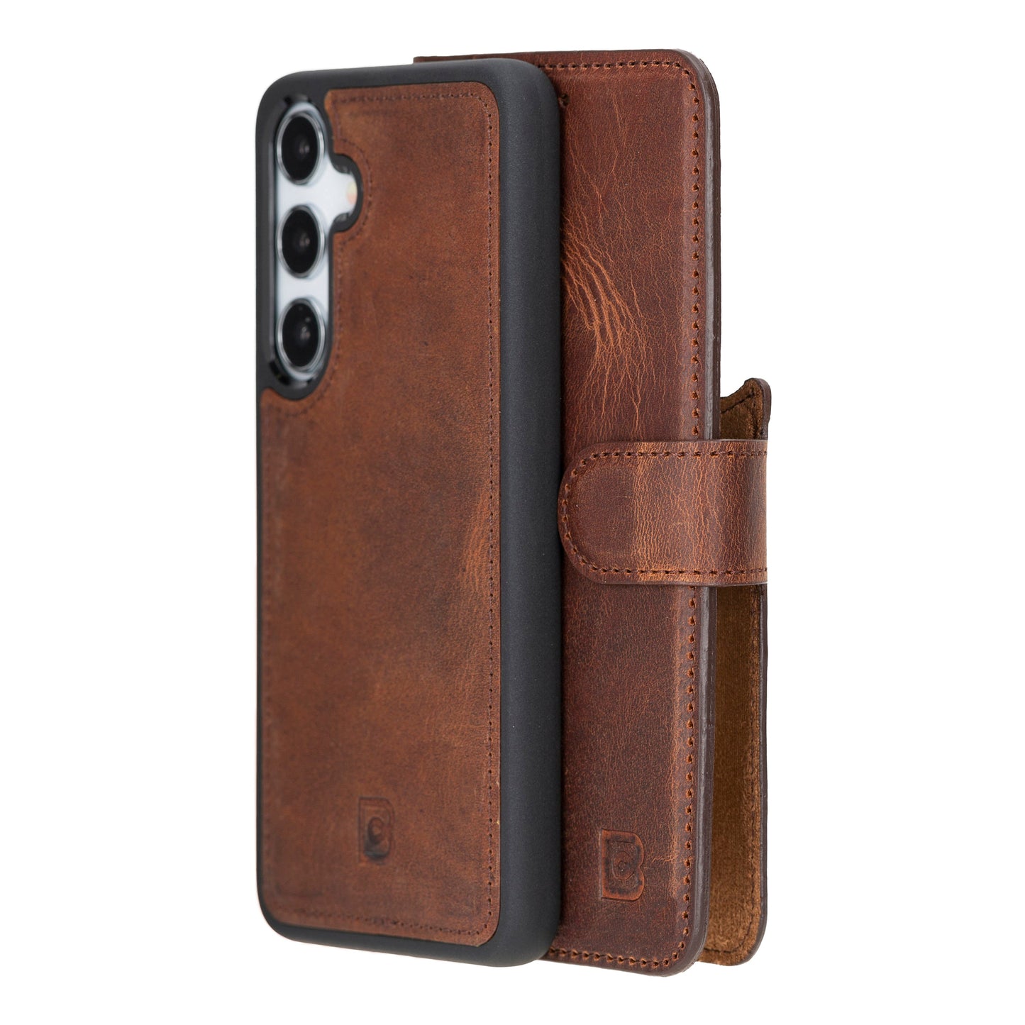 Bayelon Magic Detachable Leather Wallet Case for Samsung Galaxy S24 Saddle Brown