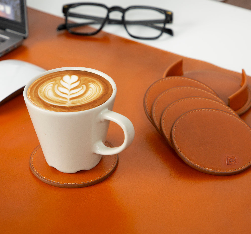 Bouletta Lavion Leather Cup Coaster Set