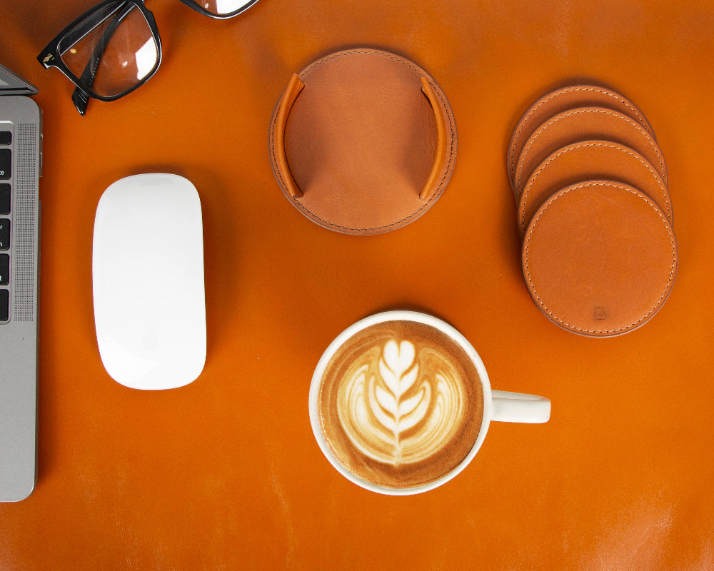 Bouletta Lavion Leather Cup Coaster Set