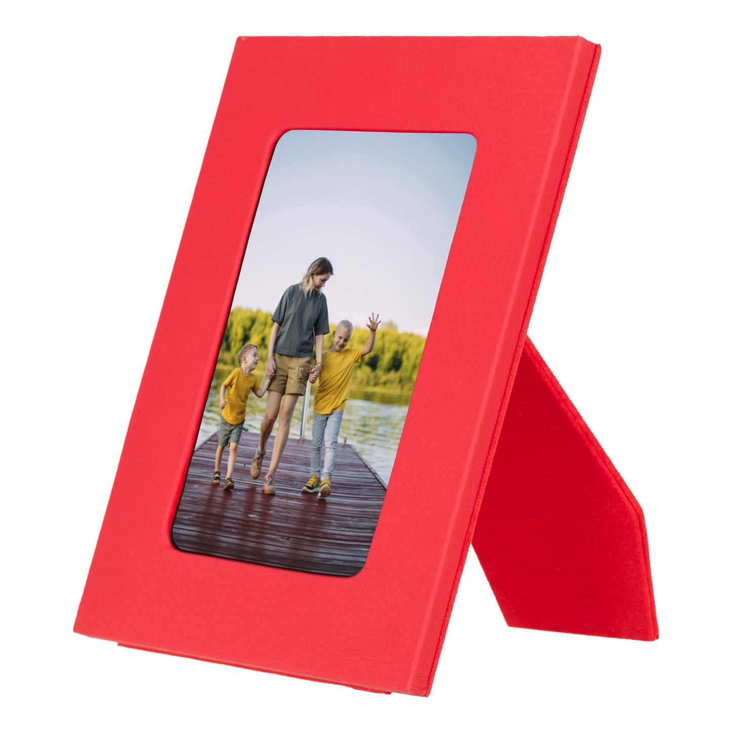 Bayelon Live Leather Photo Frame - Handcrafted Elegance Ruby Red