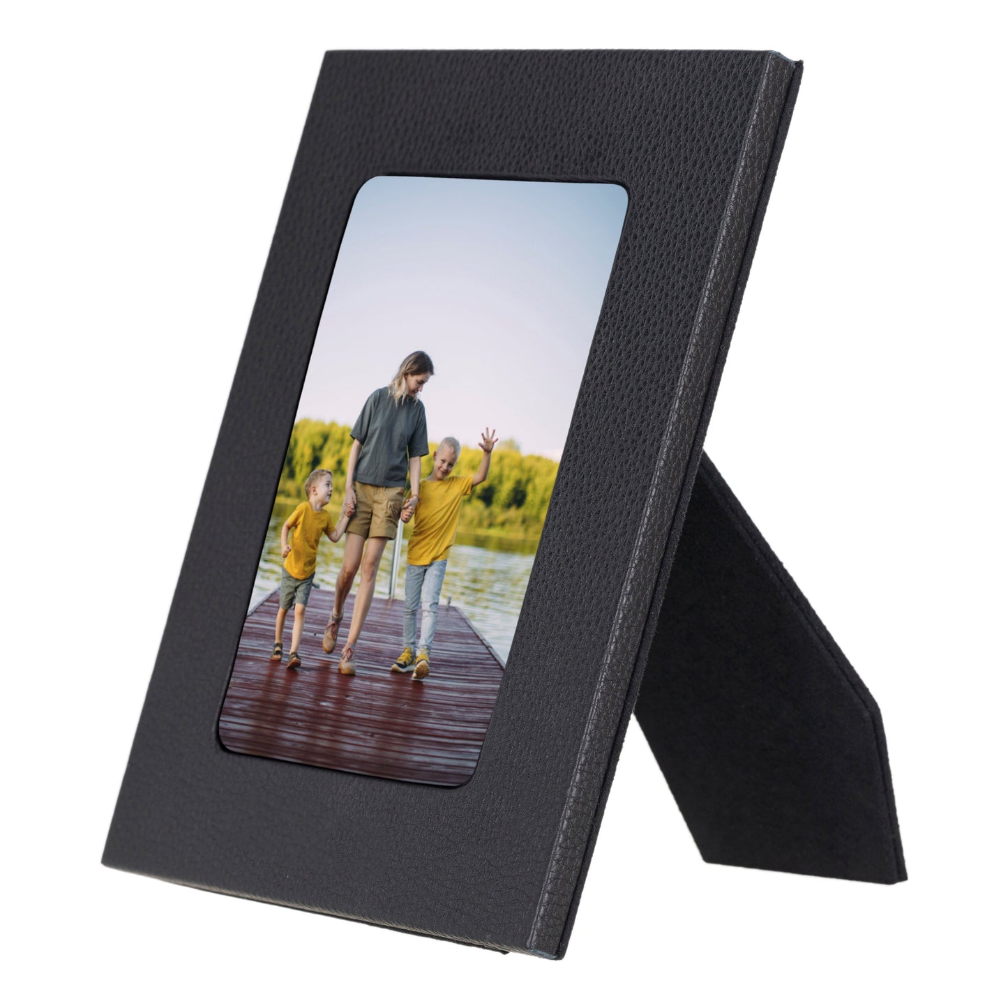 Bayelon Live Leather Photo Frame - Handcrafted Elegance Pebble Black