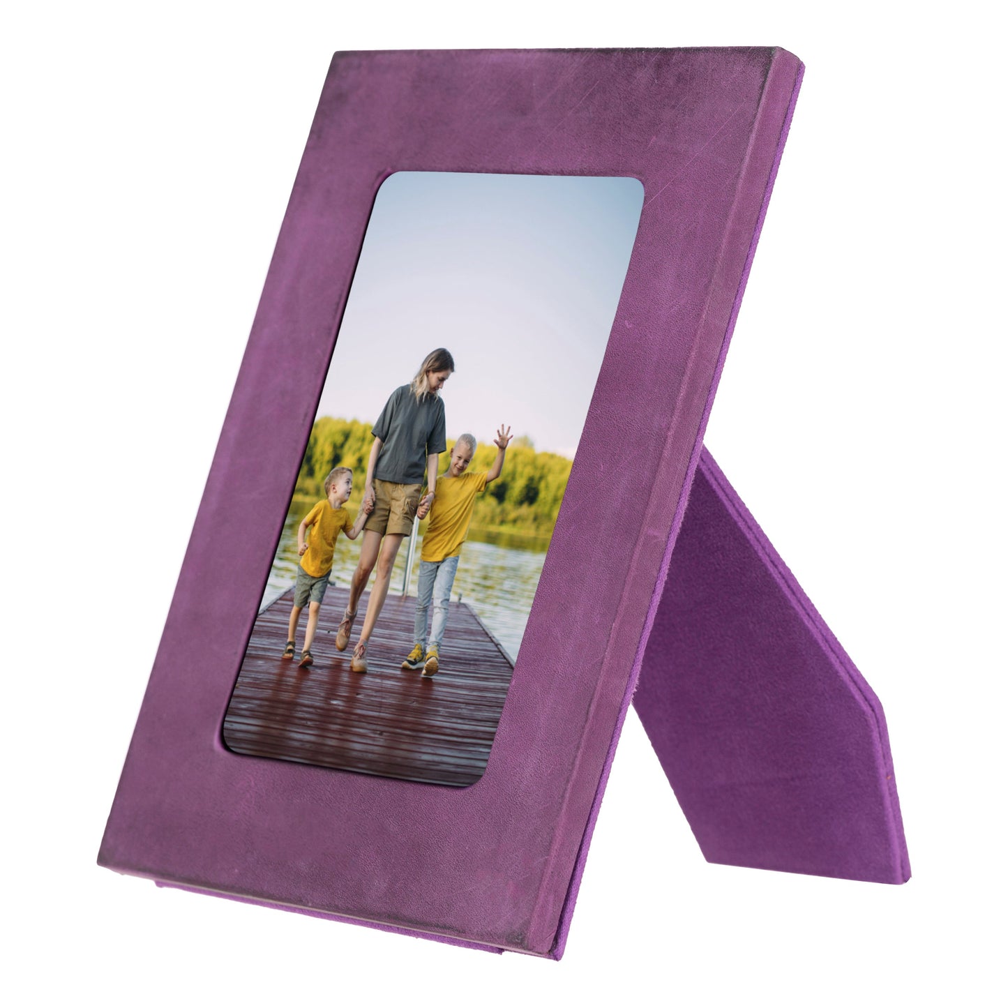 Bayelon Live Leather Photo Frame - Handcrafted Elegance Purple
