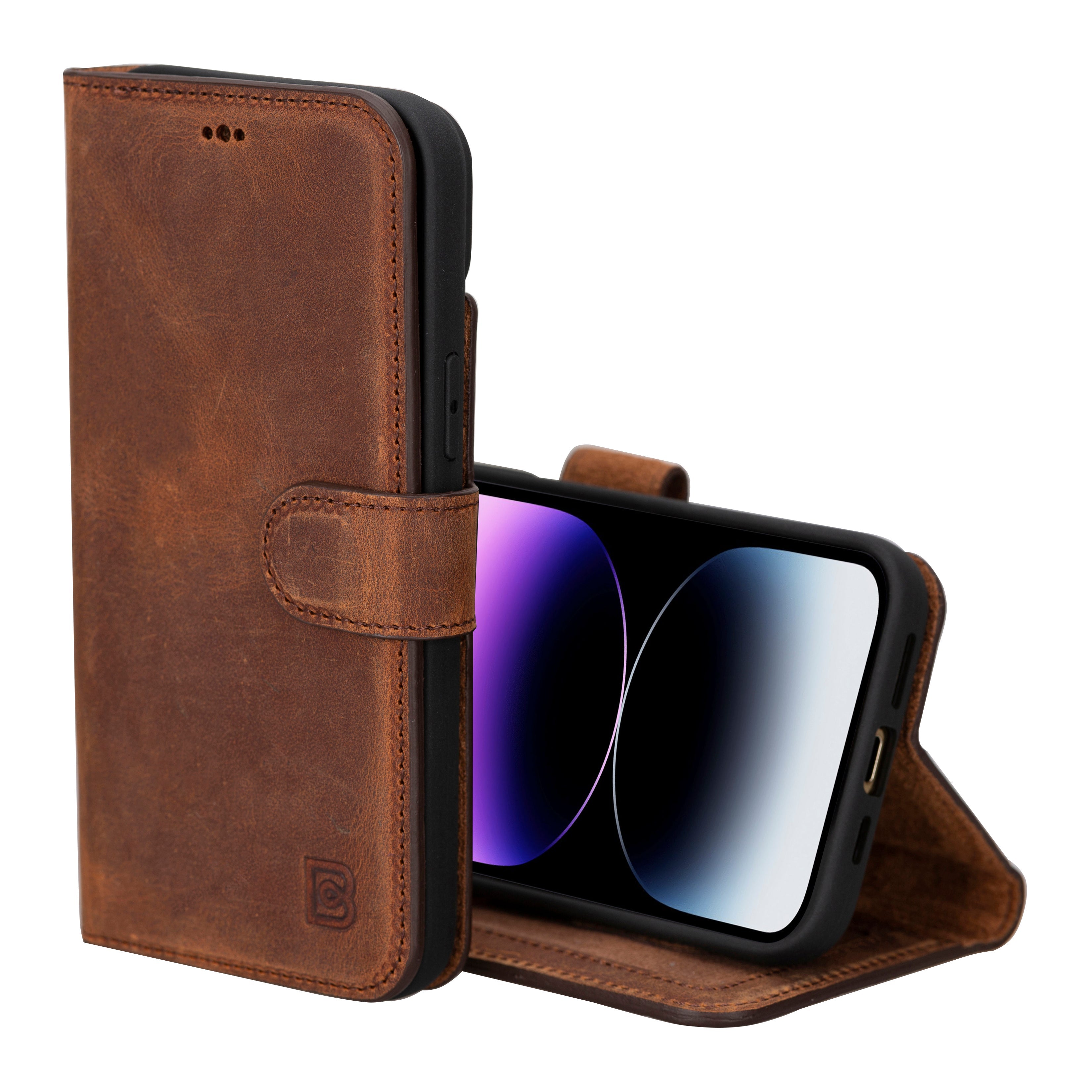 Bayelon Magic iPhone 16 Plus Leather Detachable Wallet Case Saddle Brown