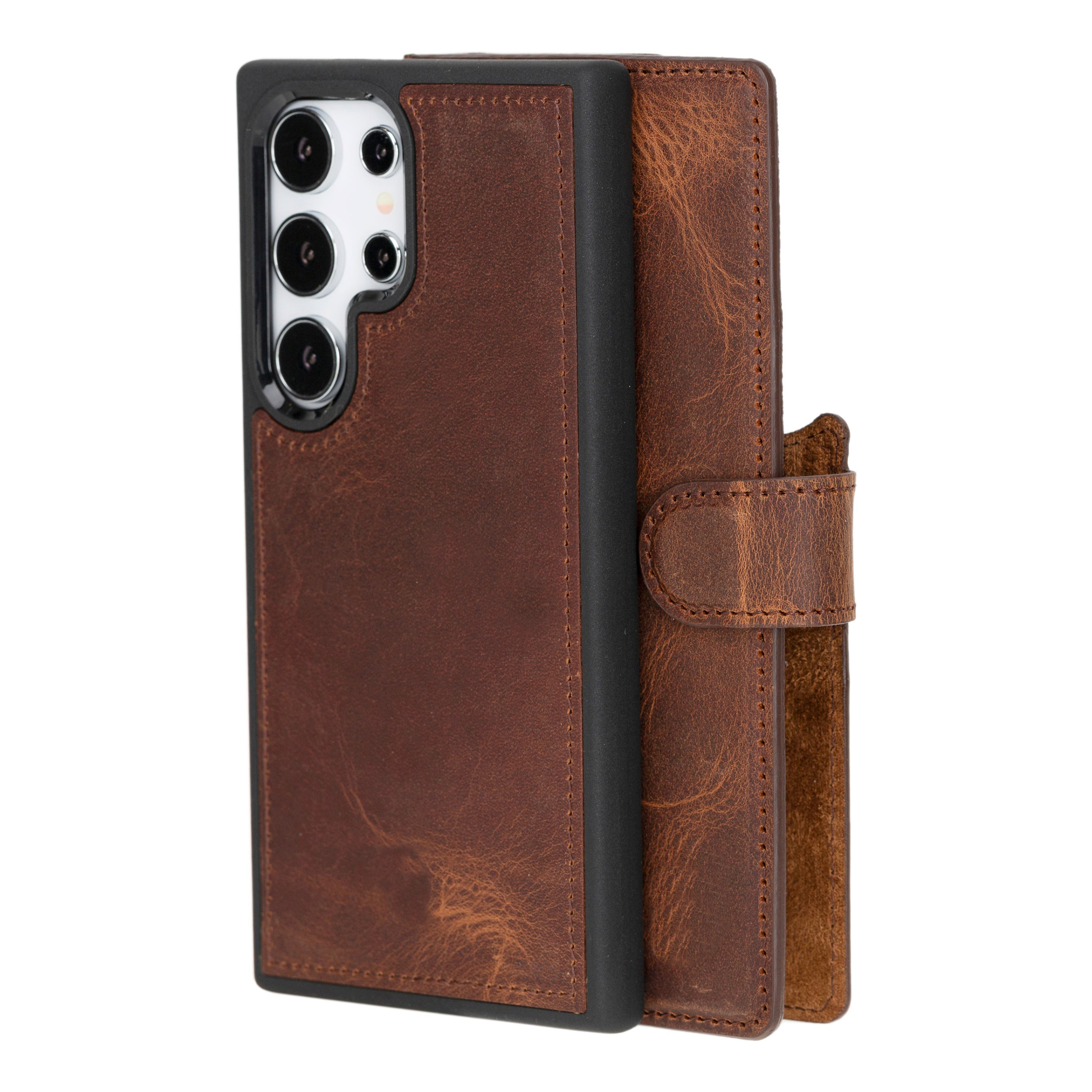 Bayelon Magic Samsung Galaxy S24 Detachable Leather Wallet Case Saddle Brown Galaxy S24 Ultra