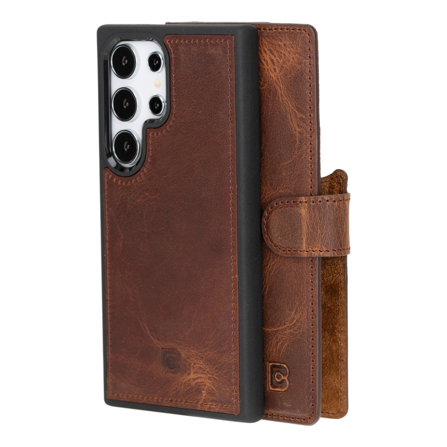 Bayelon Magic Detachable Leather Wallet Case for Samsung Galaxy S24 Galaxy S24 Ultra Saddle Brown