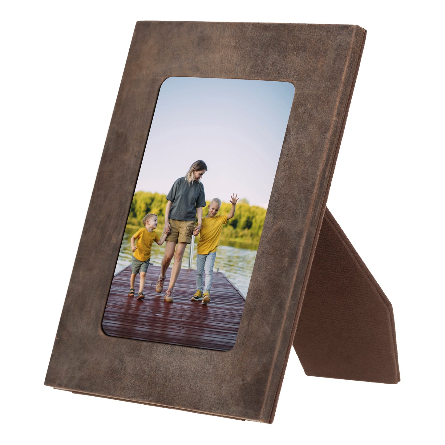 Bayelon Live Leather Photo Frame - Handcrafted Elegance Saddle Brown
