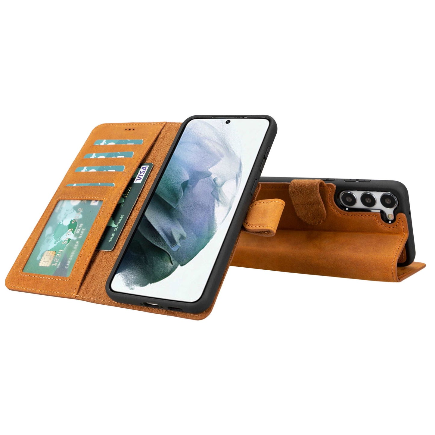 Bayelon Samsung Galaxy S23 Series Detachable Leather Wallet Case Antique Camel