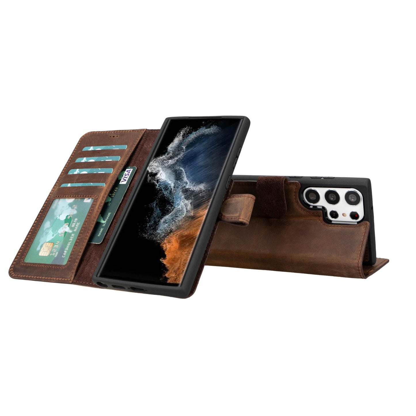 Bayelon Samsung Galaxy S23 Series Detachable Leather Wallet Case Dark Brown