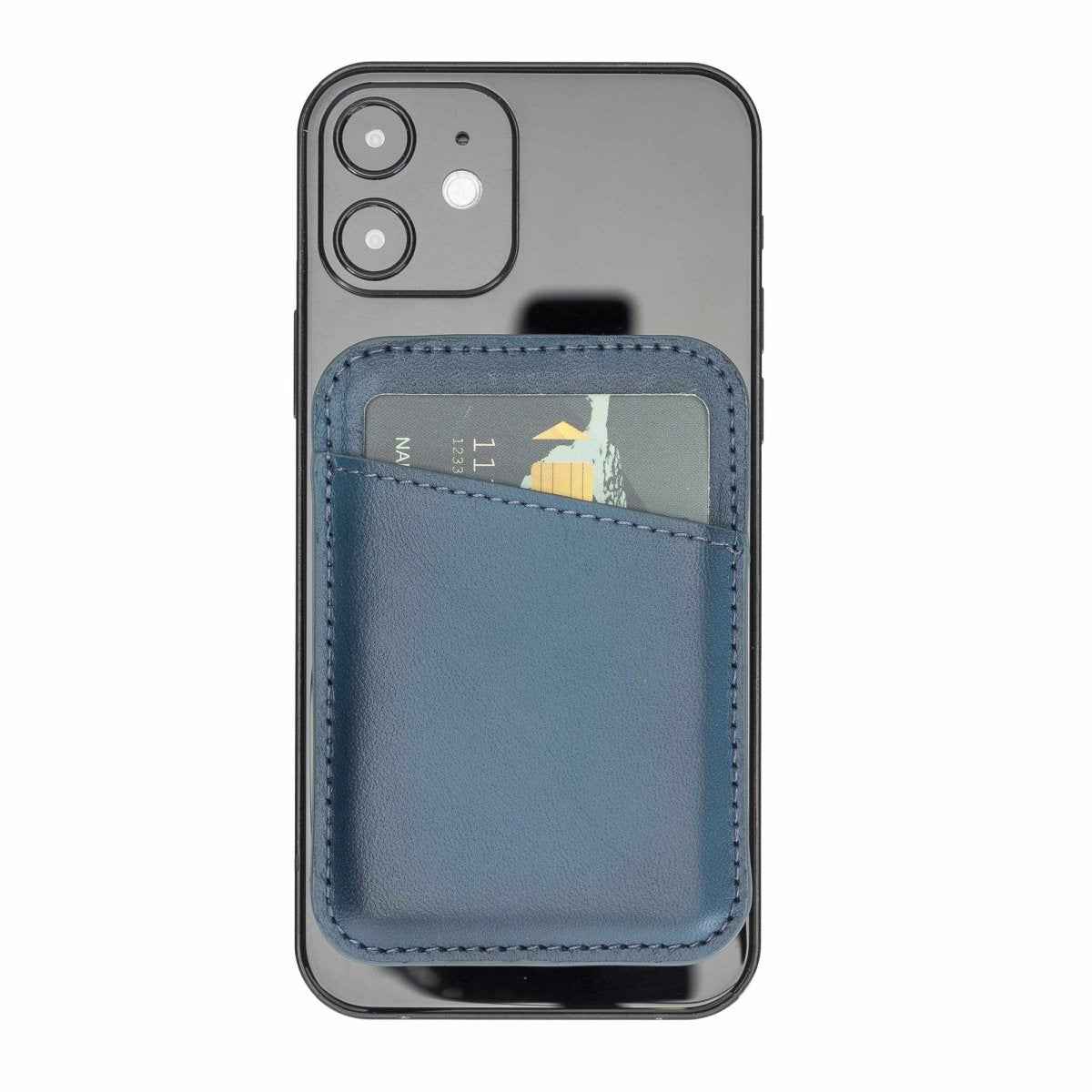 Bayelon Leather Magnetic Card Holder Compatible with iPhone 14, 13 and 12 Models Burnt Blue