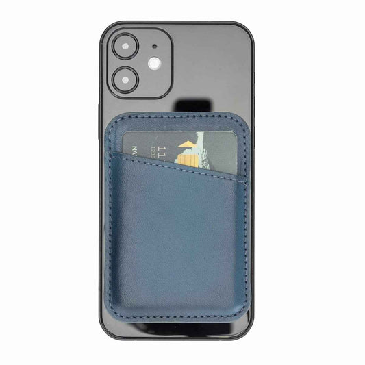 Bayelon Leather Magnetic Card Holder Compatible with iPhone 14, 13 and 12 Models Burnt Blue
