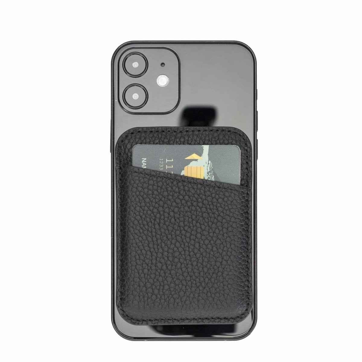 Bayelon Leather Magnetic Card Holder Compatible with iPhone 14, 13 and 12 Models Floater Black