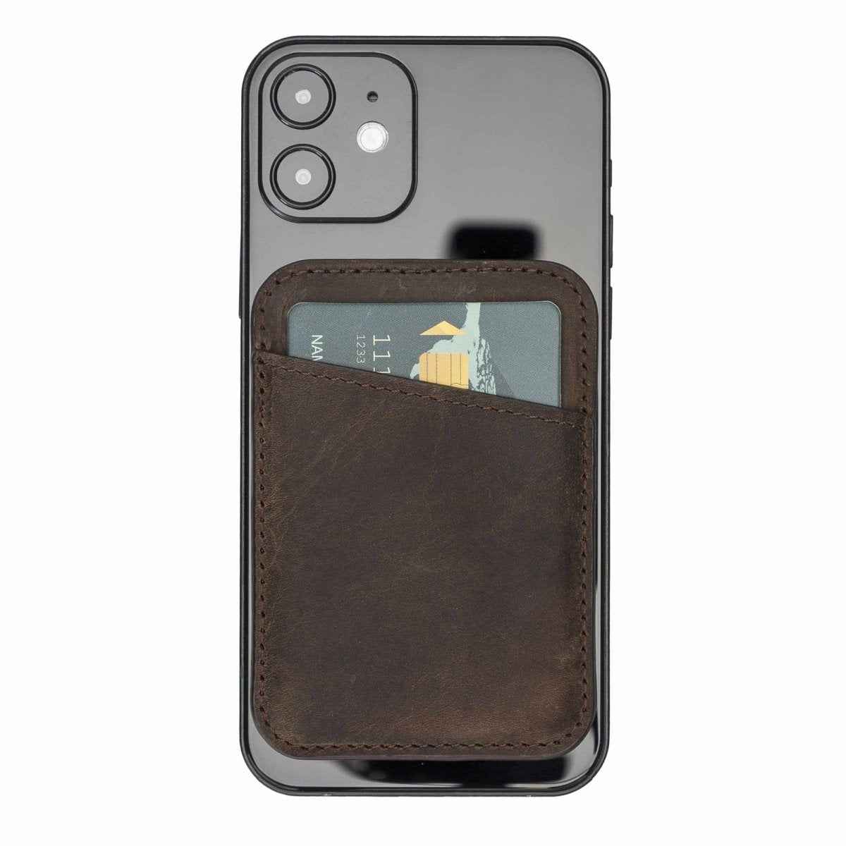 Bayelon Leather Magnetic Card Holder Compatible with iPhone 14, 13 and 12 Models Antique Brown