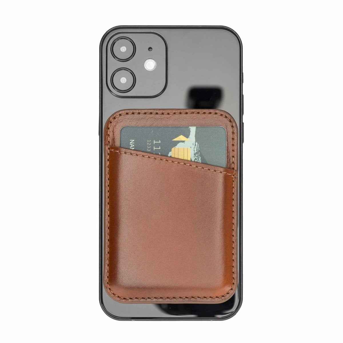 Bayelon Leather Magnetic Card Holder Compatible with iPhone 14, 13 and 12 Models Rustic Tan