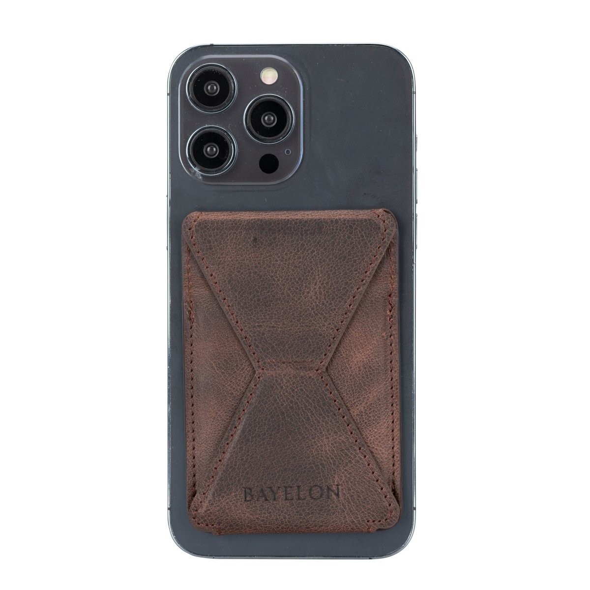 Bayelon Leather Magnetic Card Holder for iPhone 14, 13 and 12 Models with Kickstand