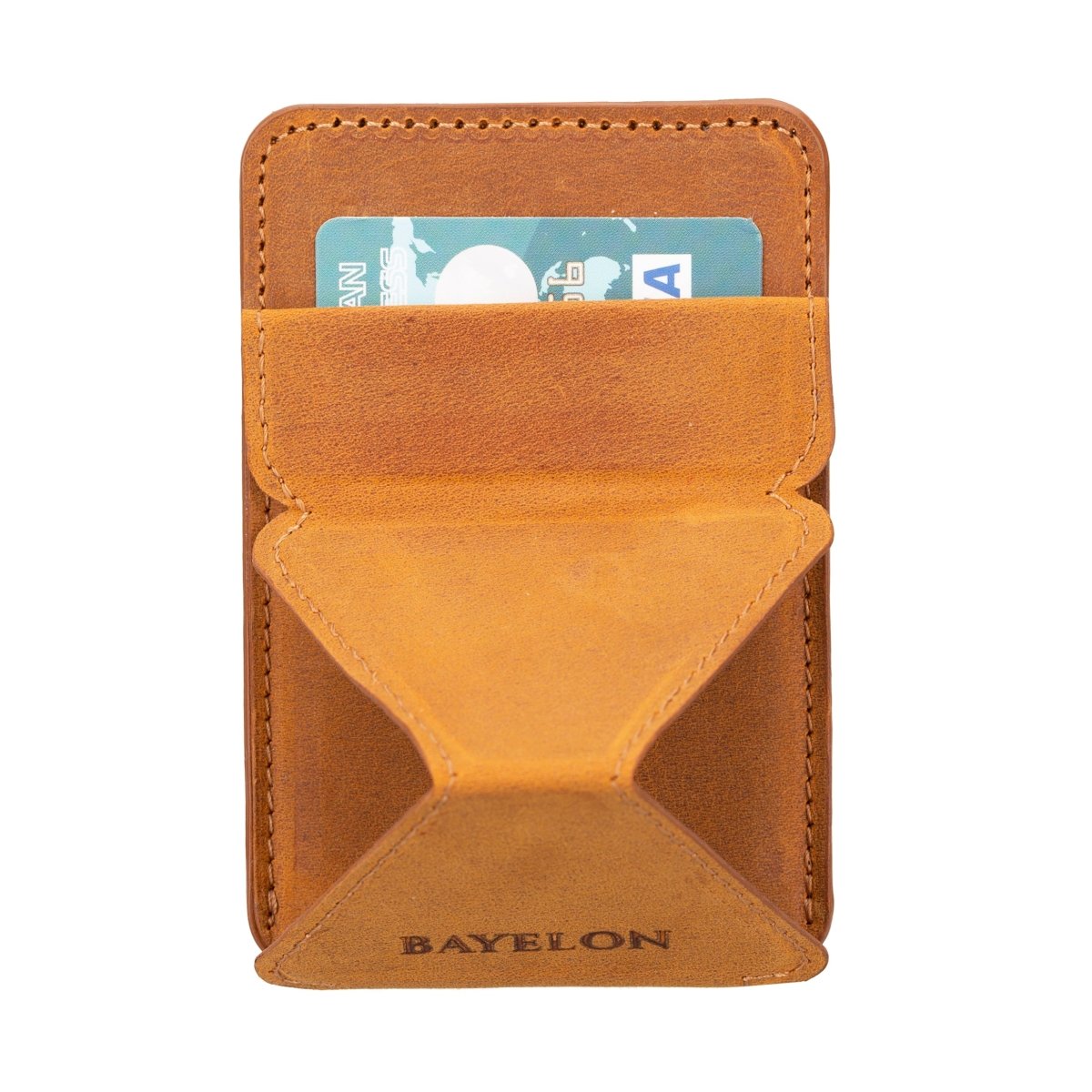 Bayelon Leather Magnetic Card Holder for iPhone 14, 13 and 12 Models with Kickstand