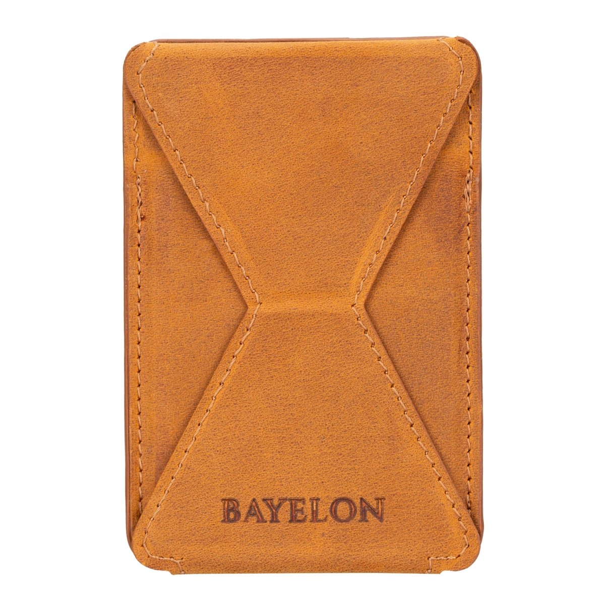 Bayelon Leather Magnetic Card Holder for iPhone 14, 13 and 12 Models with Kickstand Antique Camel