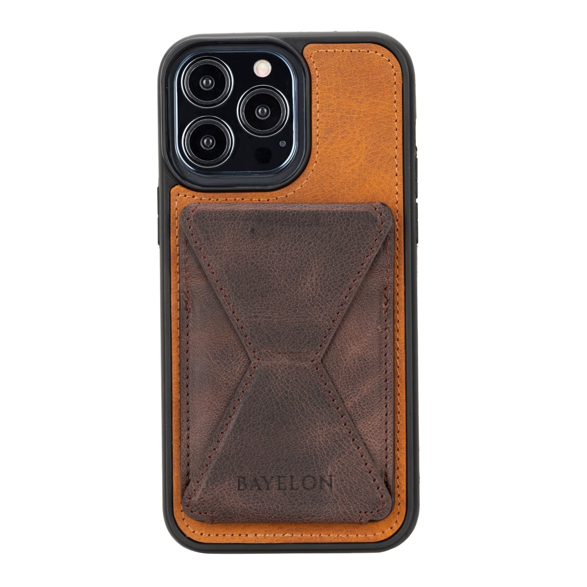 Bayelon Leather Magnetic Card Holder for iPhone 14, 13 and 12 Models with Kickstand