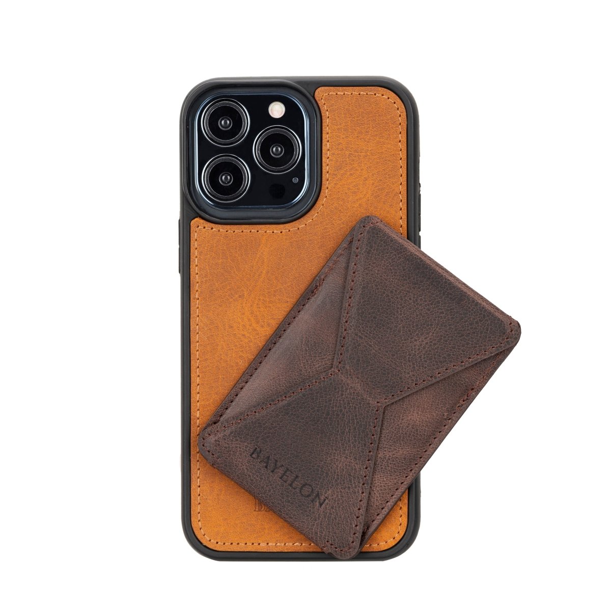 Bayelon Leather Magnetic Card Holder for iPhone 14, 13 and 12 Models with Kickstand