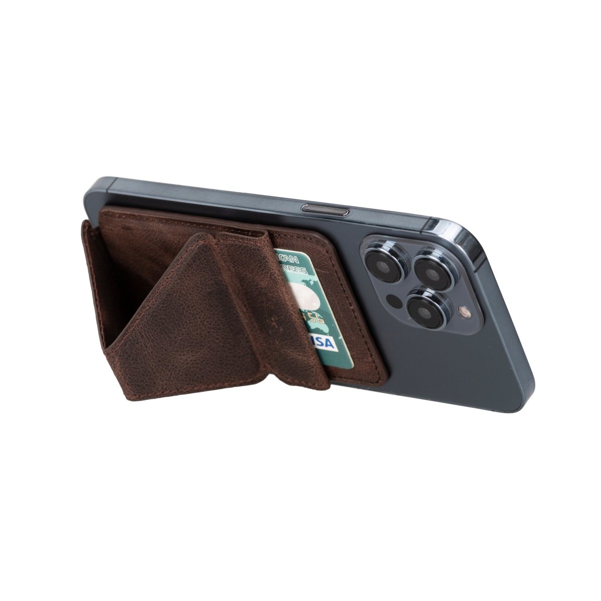 Bayelon Leather Magnetic Card Holder for iPhone 14, 13 and 12 Models with Kickstand