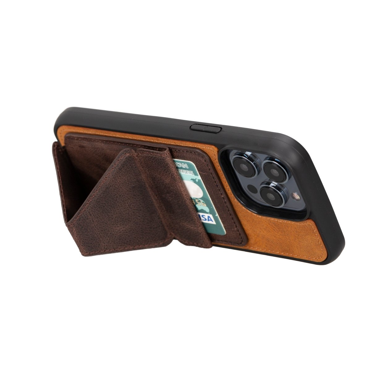 Bayelon Leather Magnetic Card Holder for iPhone 14, 13 and 12 Models with Kickstand