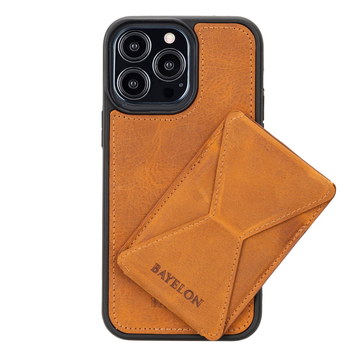 Bayelon Leather Magnetic Card Holder for iPhone 14, 13 and 12 Models with Kickstand