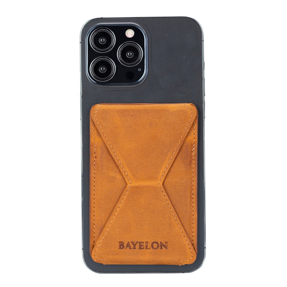 Bayelon Leather Magnetic Card Holder for iPhone 14, 13 and 12 Models with Kickstand
