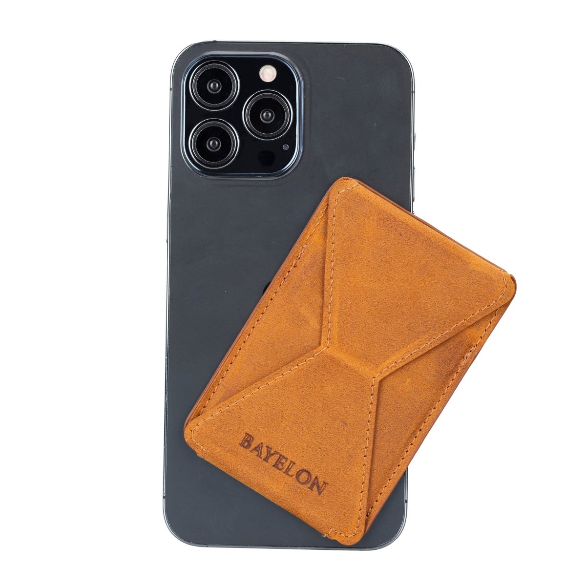 Bayelon Leather Magnetic Card Holder for iPhone 14, 13 and 12 Models with Kickstand
