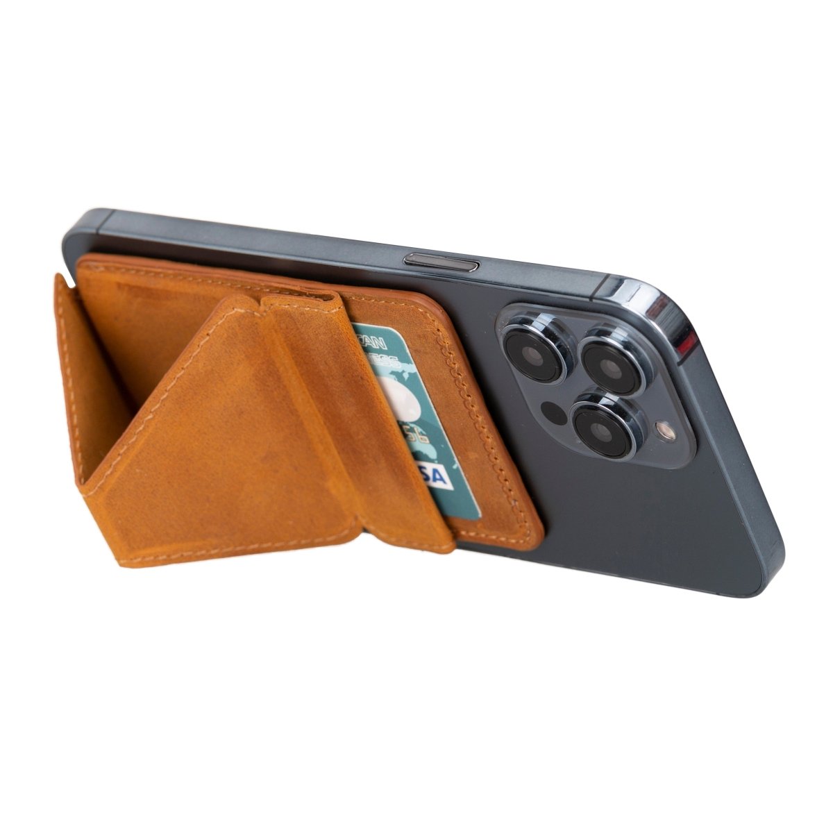 Bayelon Leather Magnetic Card Holder for iPhone 14, 13 and 12 Models with Kickstand