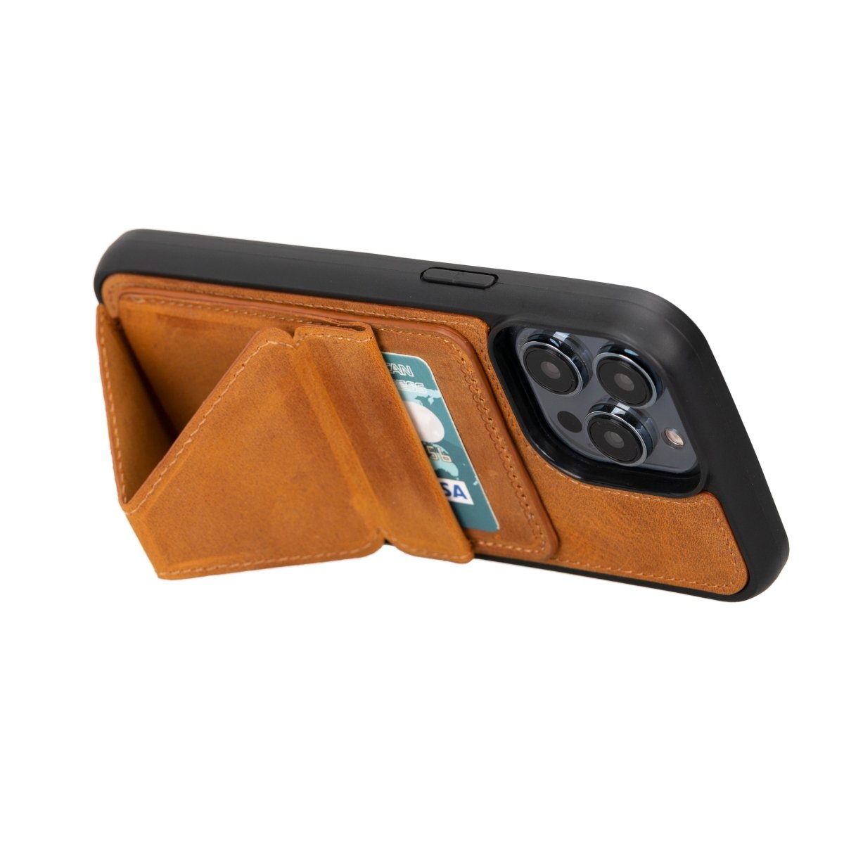 Bayelon Leather Magnetic Card Holder for iPhone 14, 13 and 12 Models with Kickstand