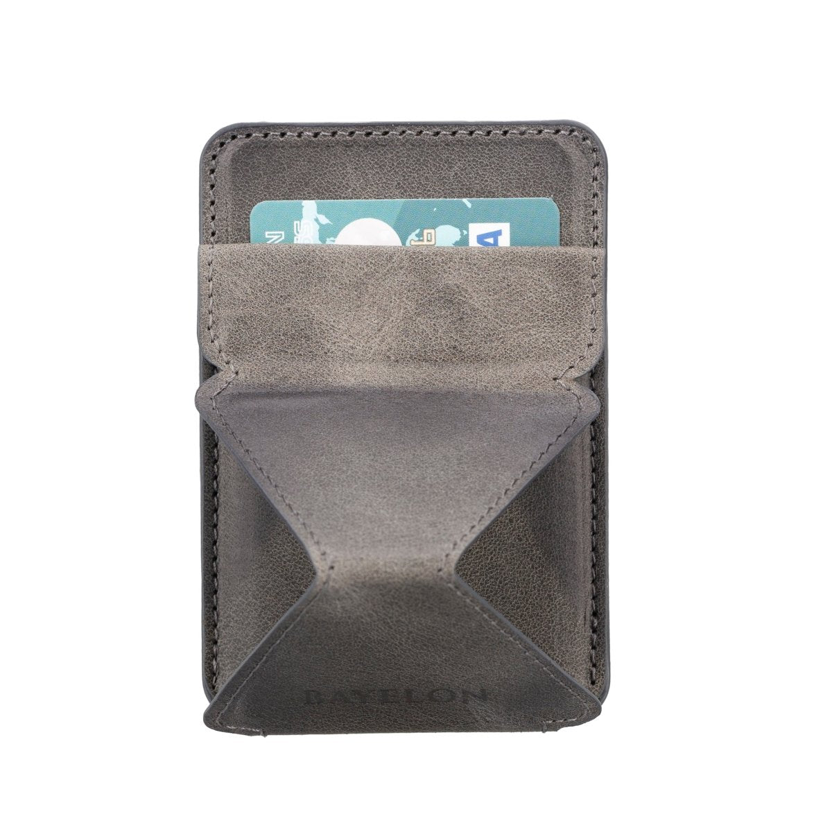 Bayelon Leather Magnetic Card Holder for iPhone 14, 13 and 12 Models with Kickstand