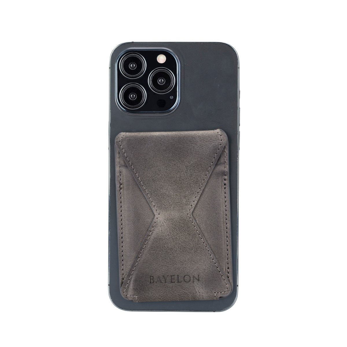 Bayelon Leather Magnetic Card Holder for iPhone 14, 13 and 12 Models with Kickstand