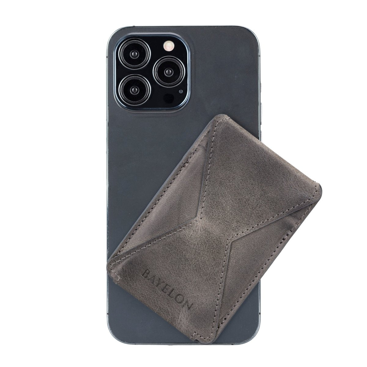Bayelon Leather Magnetic Card Holder for iPhone 14, 13 and 12 Models with Kickstand