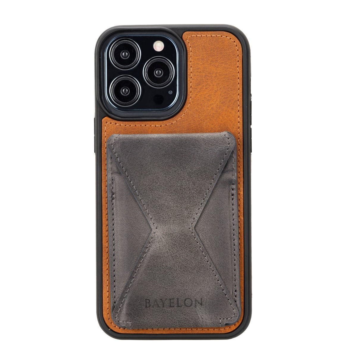 Bayelon Leather Magnetic Card Holder for iPhone 14, 13 and 12 Models with Kickstand