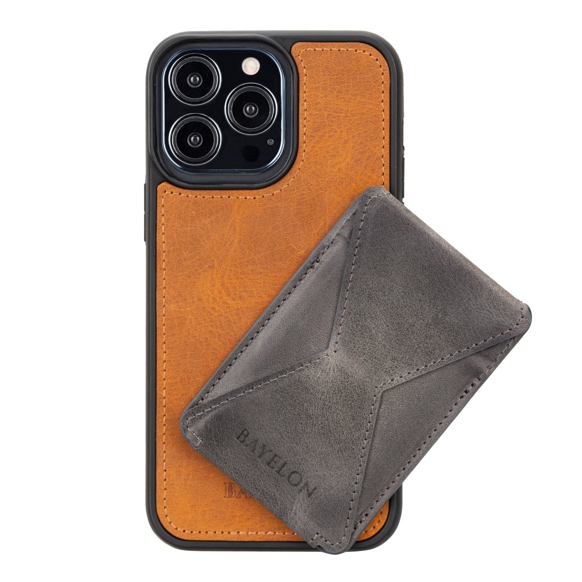 Bayelon Leather Magnetic Card Holder for iPhone 14, 13 and 12 Models with Kickstand