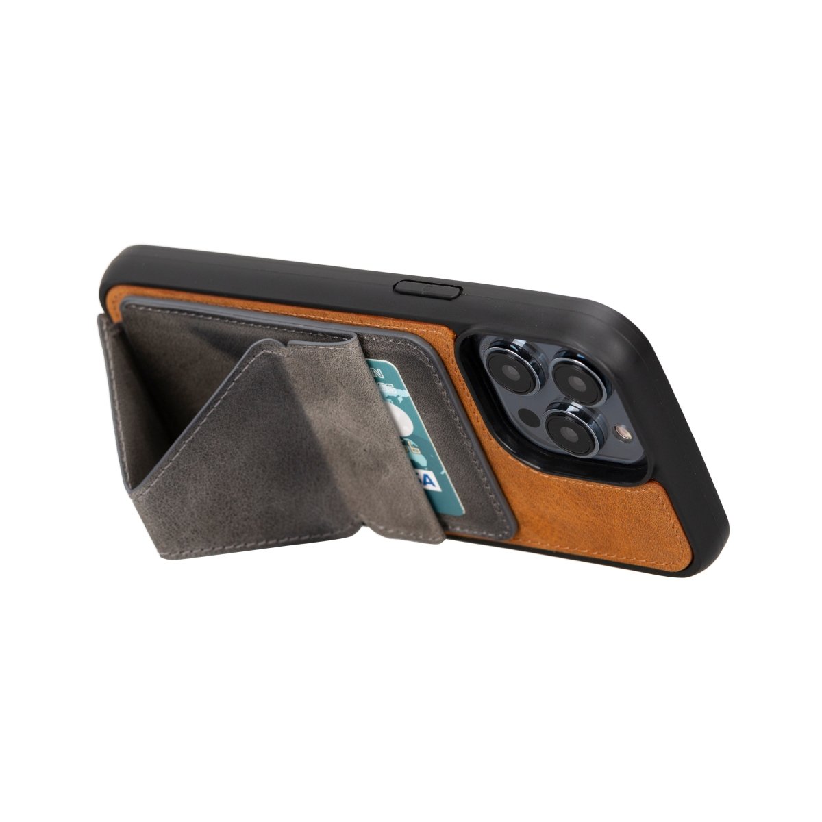 Bayelon Leather Magnetic Card Holder for iPhone 14, 13 and 12 Models with Kickstand
