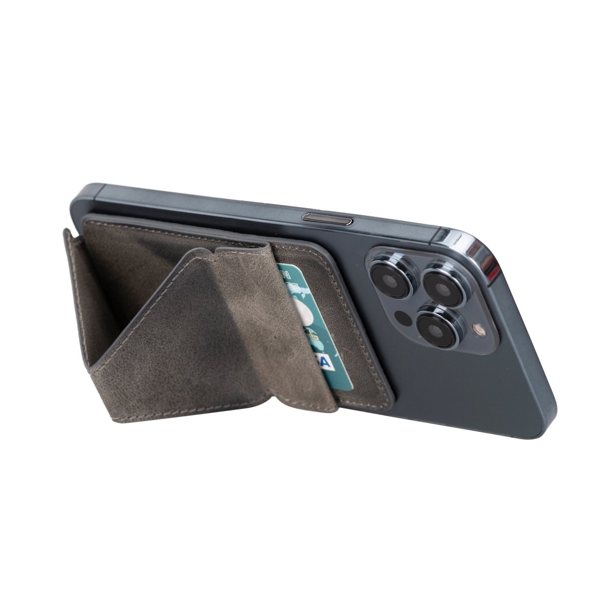 Bayelon Leather Magnetic Card Holder for iPhone 14, 13 and 12 Models with Kickstand