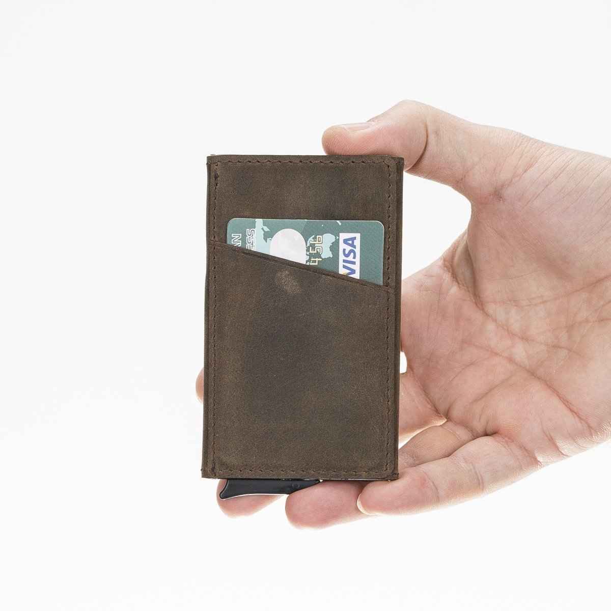 Bayelon Leather Mechanical Pop Up Card Holder With RFID