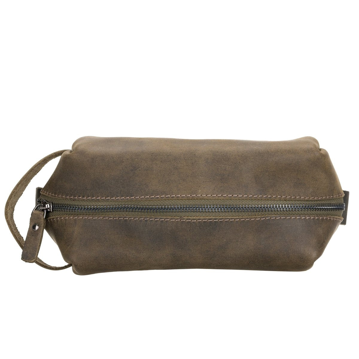 Bayelon Leather Traveler's Makeup and Toiletry Bag Medium Khaki