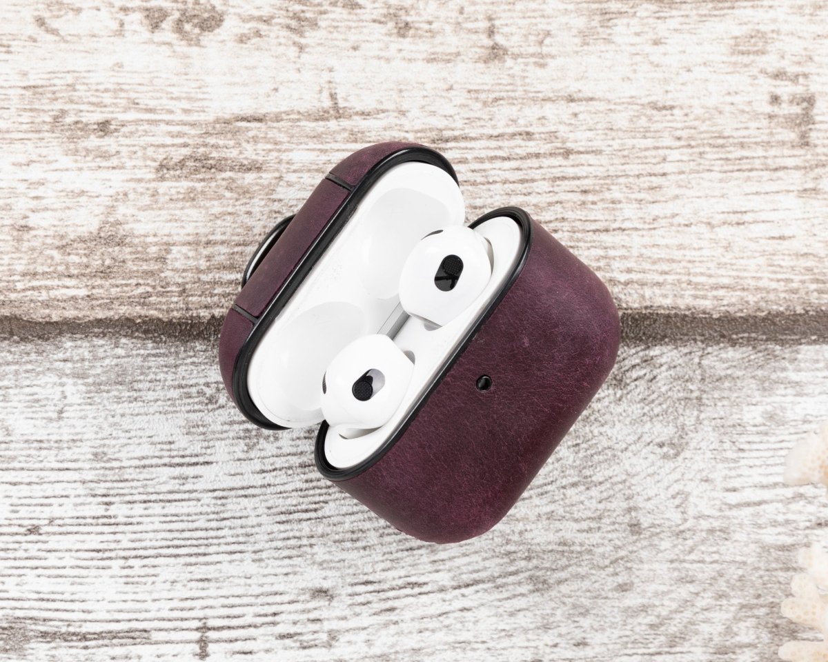 Bayelon Magnetic AirPods 3 Leather Case with Detachable Hook Purple
