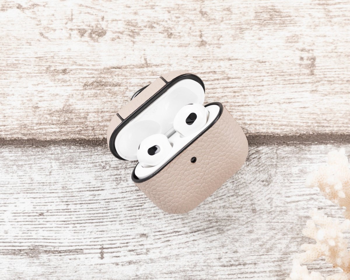 Bayelon Magnetic AirPods 3 Leather Case with Detachable Hook Beige