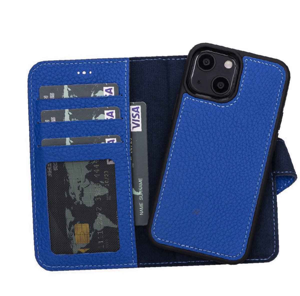 Bayelon Personalized iPhone 13 Mini Leather Detachable Wallet Case with Kickstand Royal Blue