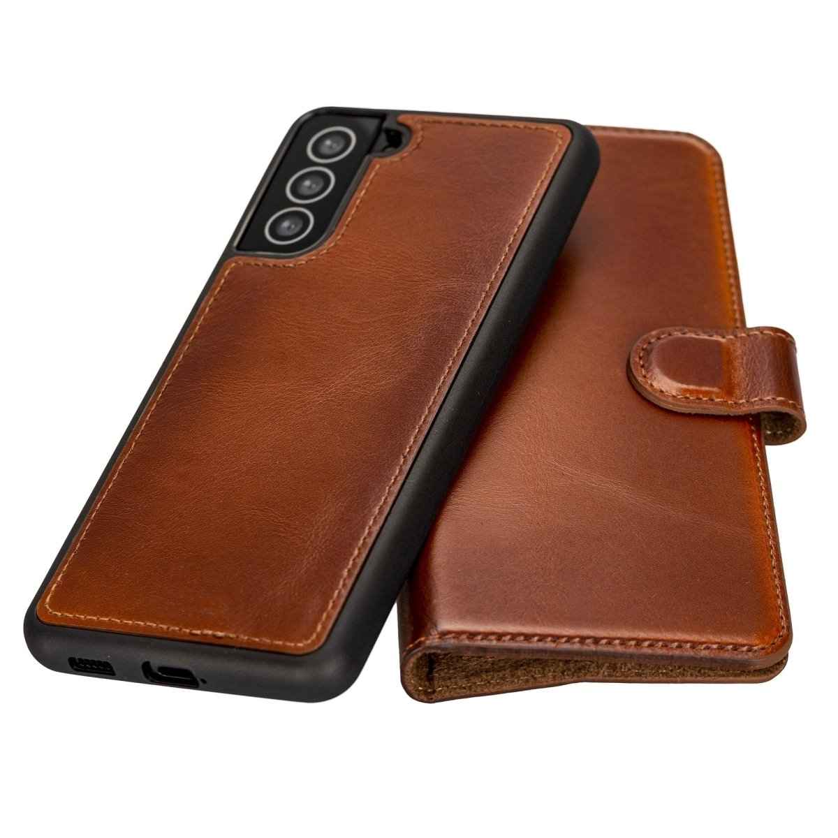 Bayelon Samsung Galaxy S21+ Leather Detachable Wallet Case Rustic Tan