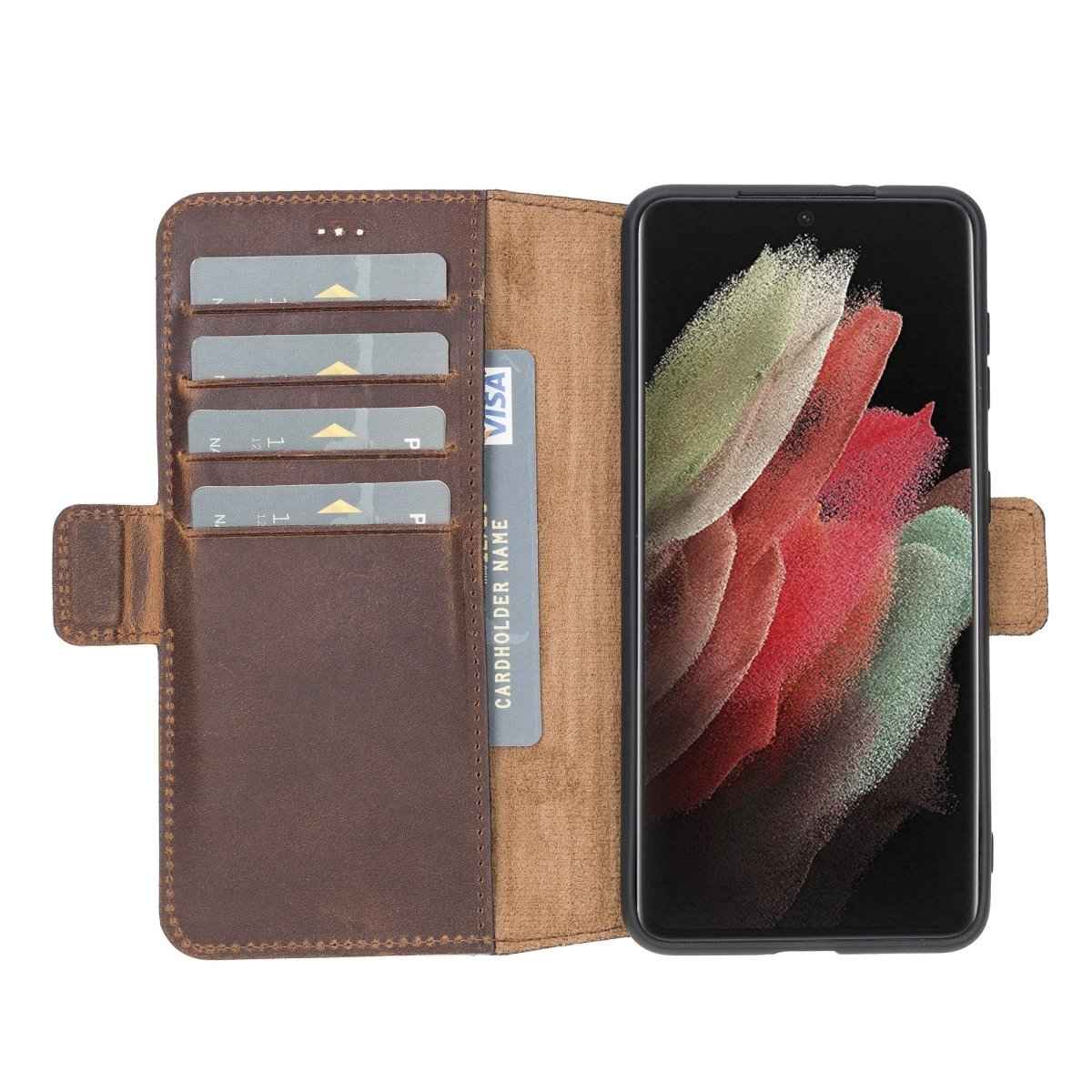 Bayelon Samsung Galaxy S21 Leather Flip Cover Wallet Case Antique Brown