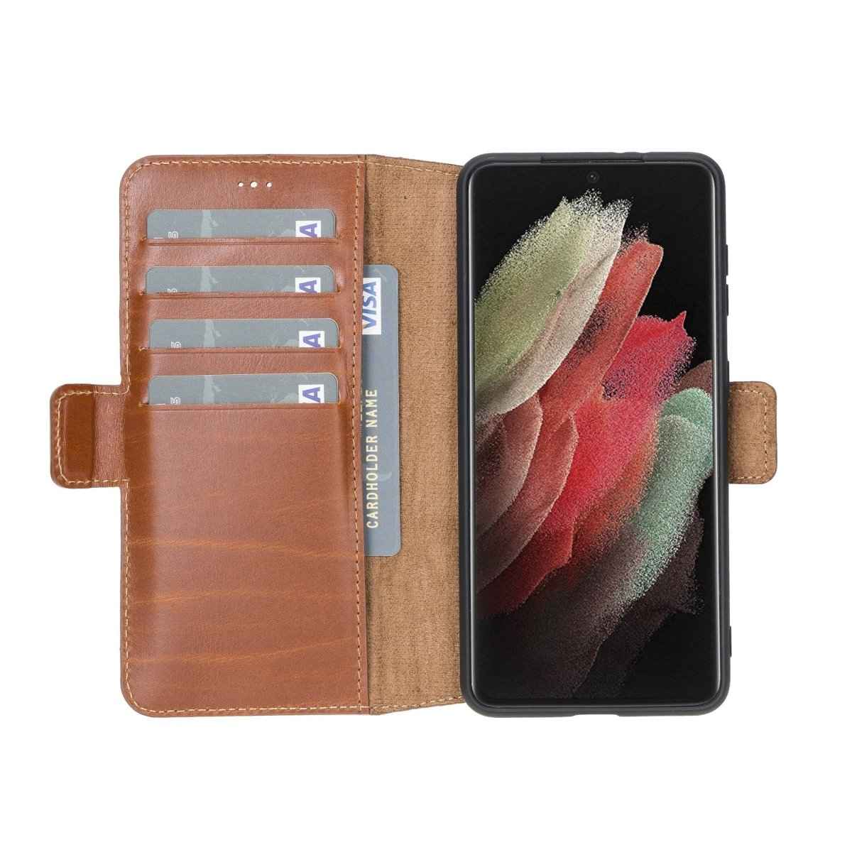 Bayelon Samsung Galaxy S21 Leather Flip Cover Wallet Case Rustic Tan