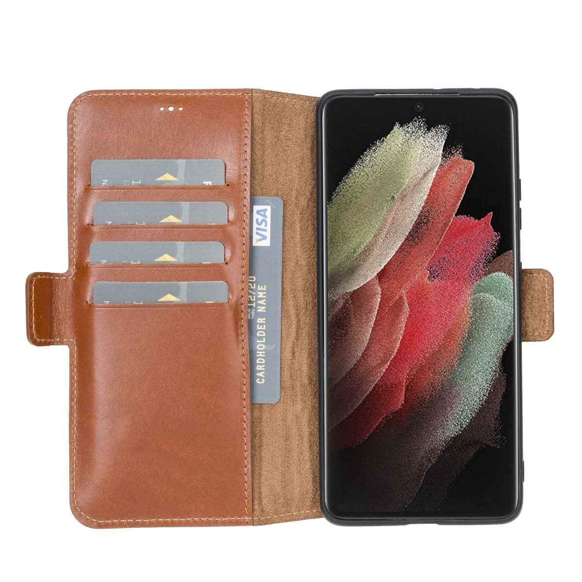 Bayelon Samsung Galaxy S21 Ultra Leather Flip Cover Wallet Case Rustic Tan