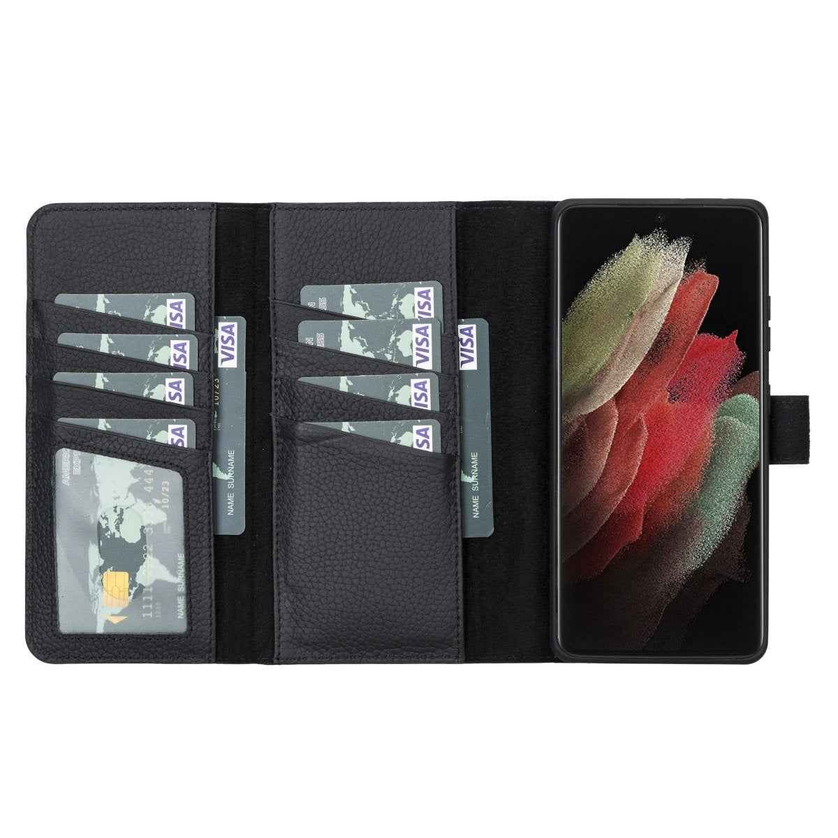 Bayelon Samsung Galaxy S21 Ultra Trifold Leather Wallet Case Floater Black
