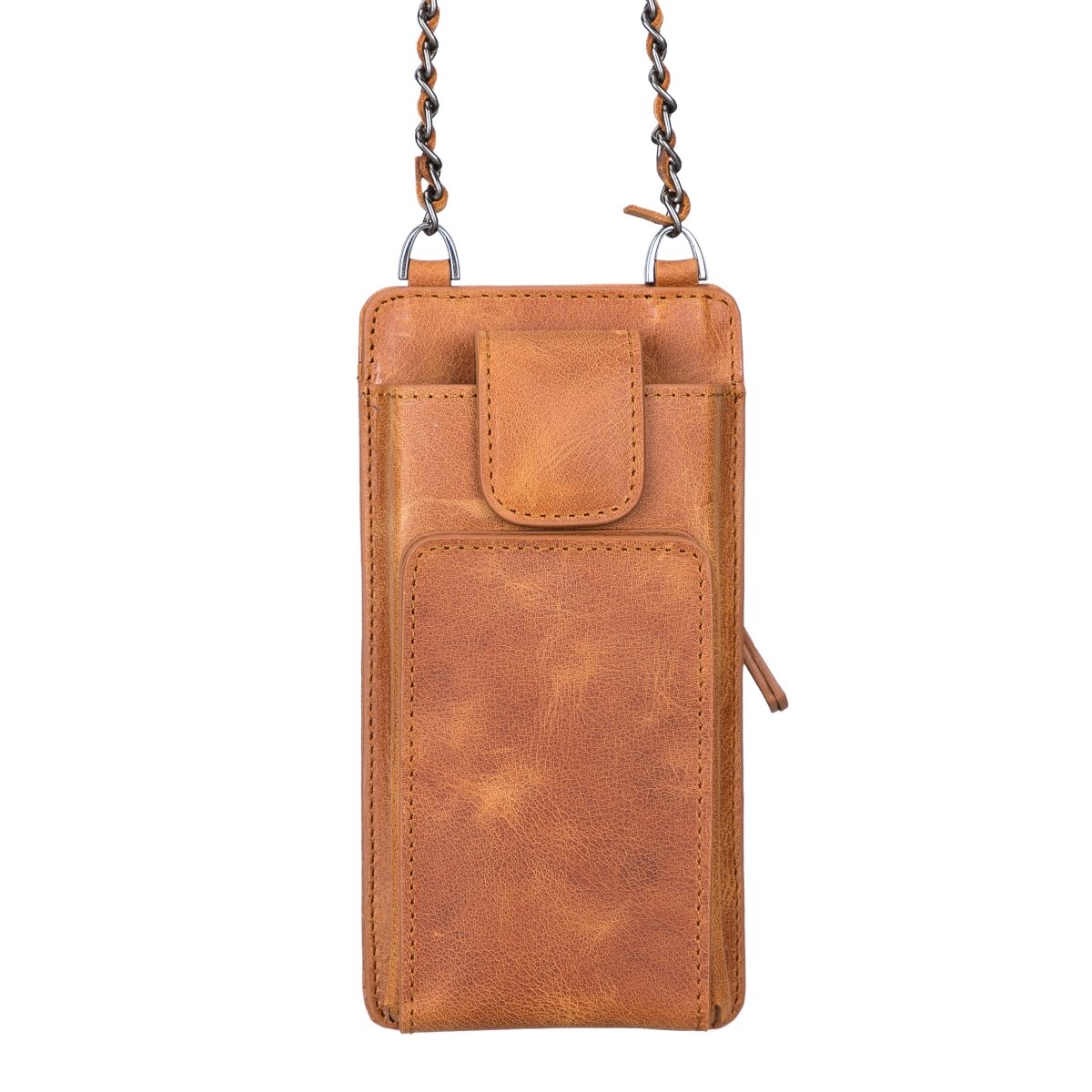 Bayelon Shoulder Strap Leather Wallet Case Compatible up to 6.9" Coffee Brown