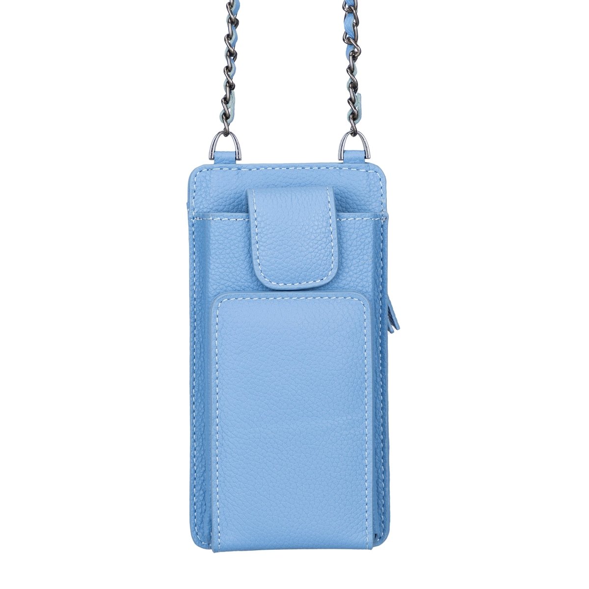 Bayelon Shoulder Strap Leather Wallet Case Compatible up to 6.9" Light Blue