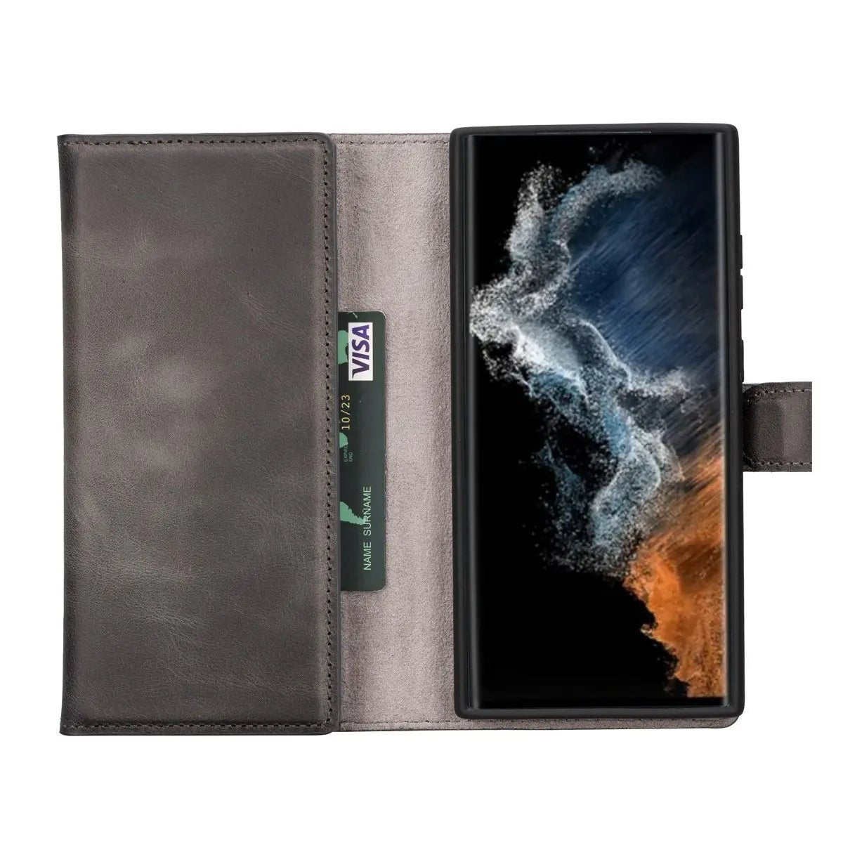 Bayelon Samsung Galaxy S24 Series Trifold Leather Wallet Case Samsung Galaxy S24 Smoked Black
